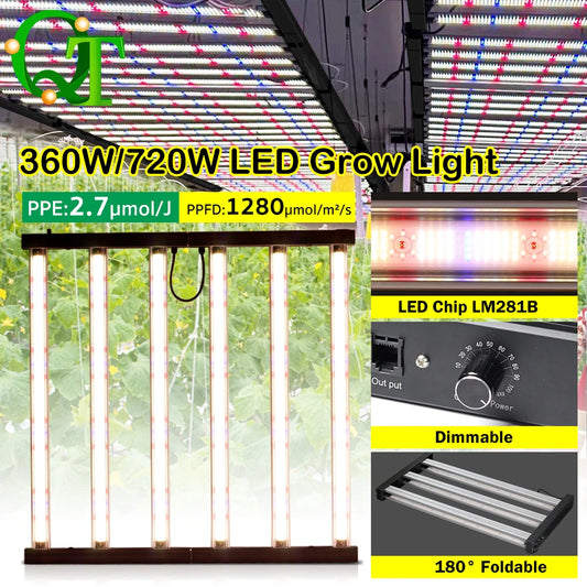360W 720 Upgraded Full Spectrum Grow Light Aluminum Frame Foldable Waterproof SMD LM281B Garden Greenhouse Tent Grow Light