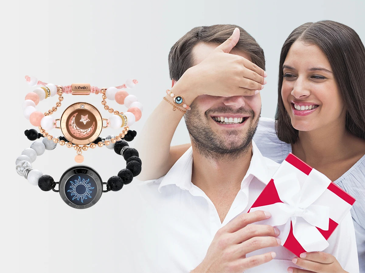 Totwoo Touch Smart Beaded Bracelets for Couple Emotional Bluetooth Jewelry Gift for Girlfriend Boyfriend Anniversary Birthday