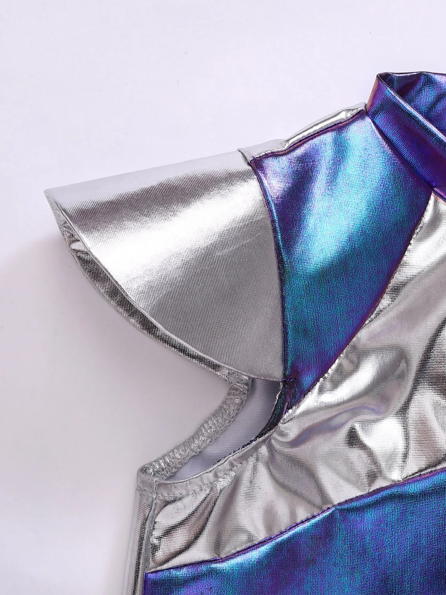 Toddler Boys Girls Metallic Alien Dress-up Costume Jumpsuit Halloween Outer Space Party Cap Sleeve Shiny Romper for Photography