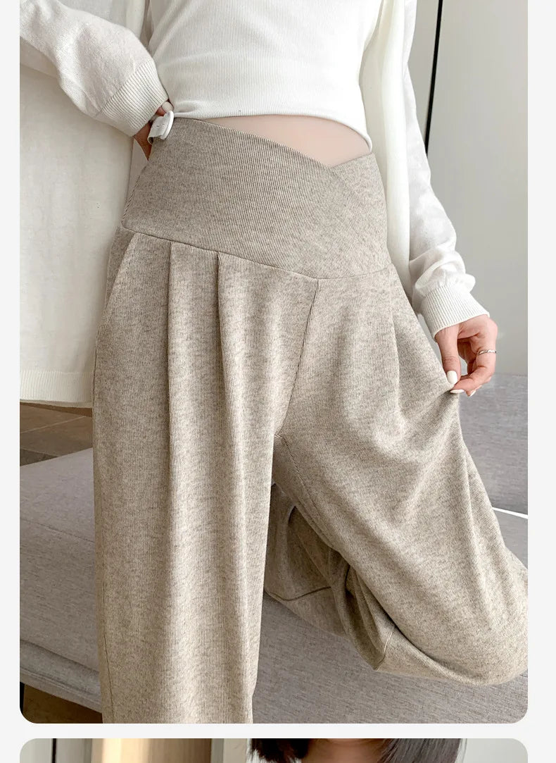 Maternity Pants Spring and Fall Wide-Legged Pants Low-Waisted Glutinous Pants Small Casual Straight Pants Maternity Clothing