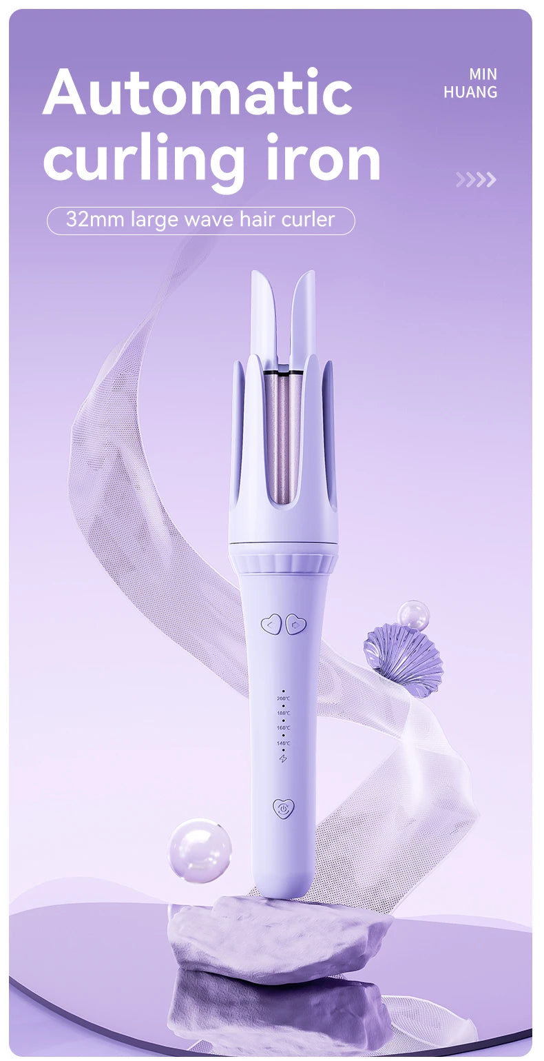32MM Automatic Curling Iron with 1 Billion Ions Smart Auto Shut-Off Anti-Scald Hair Curler for Women Styling Tool