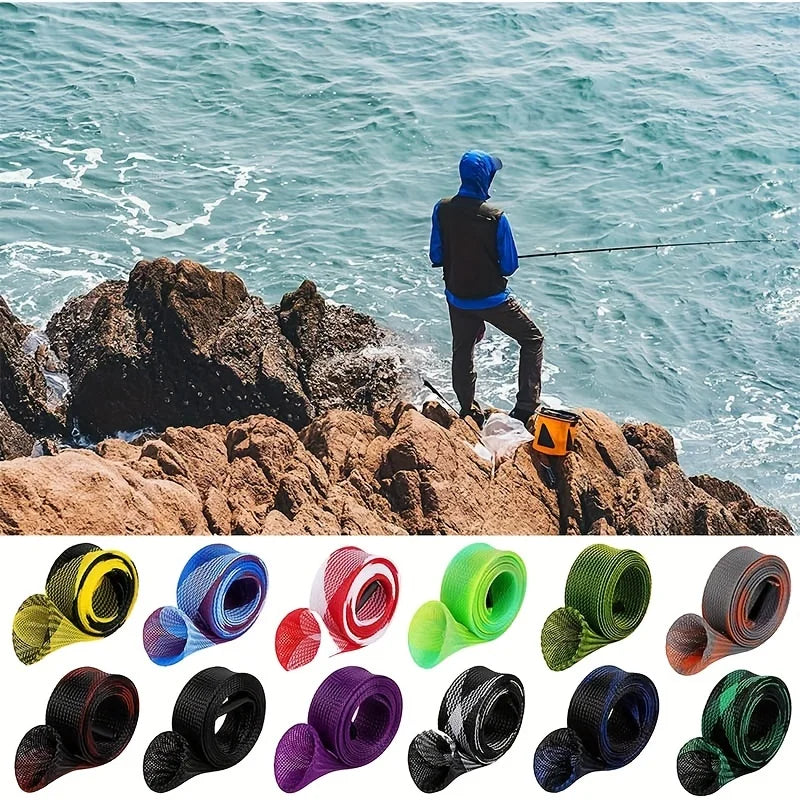 12Pcs Rod Sock Fishing Rod Sleeve Rod Cover Braided Mesh Rod Protector Pole Gloves Fishing Tools. Flat or Pointed End/Spinning O
