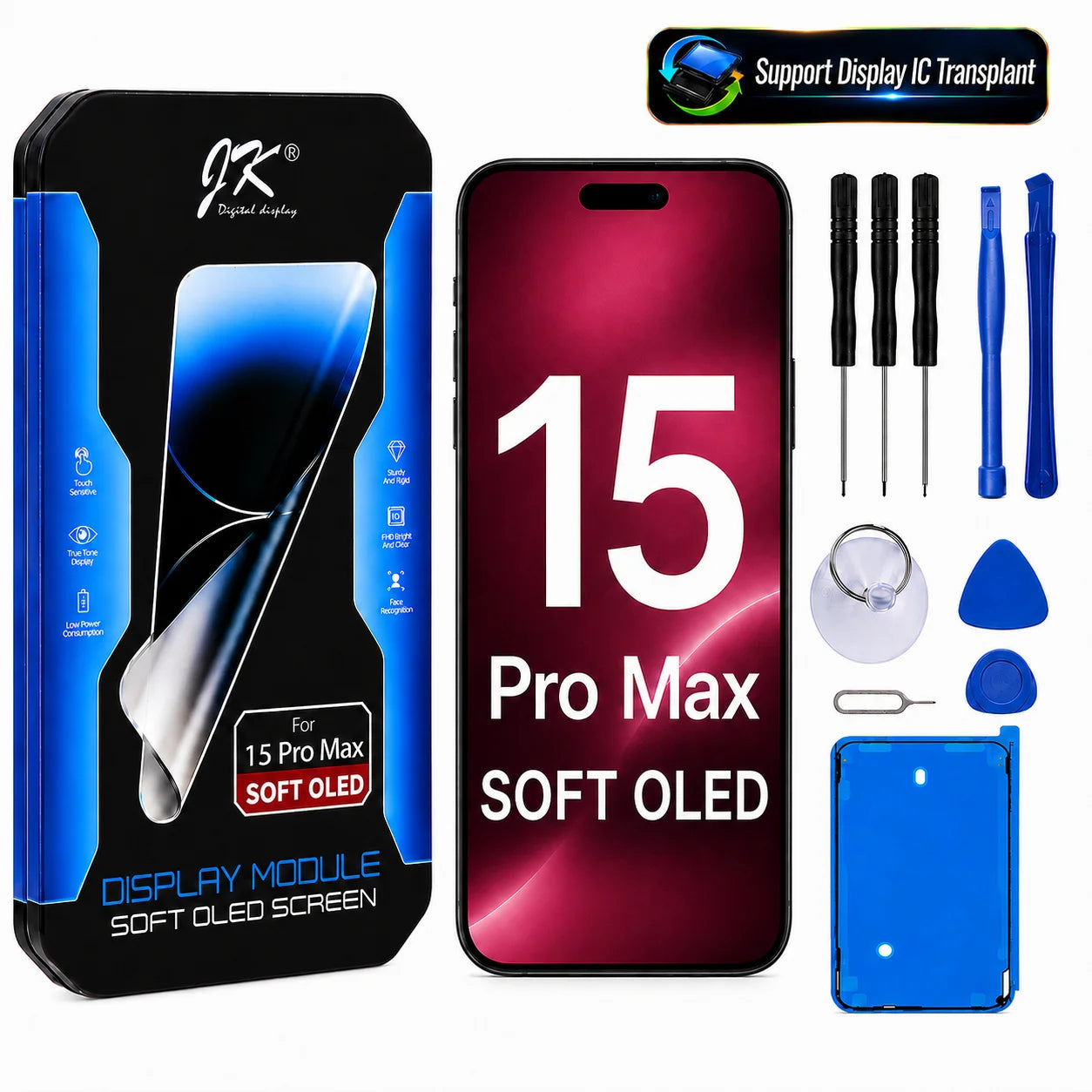 JK Flexible Soft OLED Display Assembly for iPhone 12 13 14 15 16 17 Pro Max Plus Screen Replacement Part