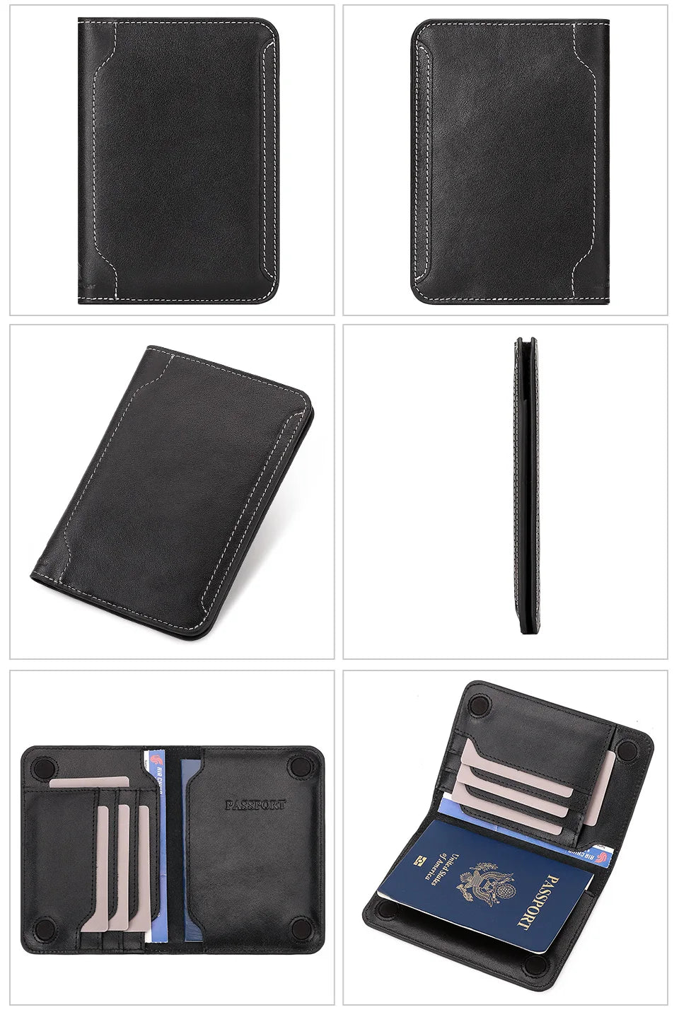 Travel Essentials Passport Holder Wallet RFID Full Grain Leather Mens Credit Card Holder Slim Purse with Vaccine Card Slot