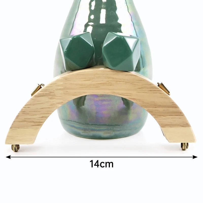 1Pc 14cm Mini Wooden Bag Handle Colored Beads Purse Frame Kiss Clasp Wallet Clourse Clip DIY Handmade Bracket Bags Accessories