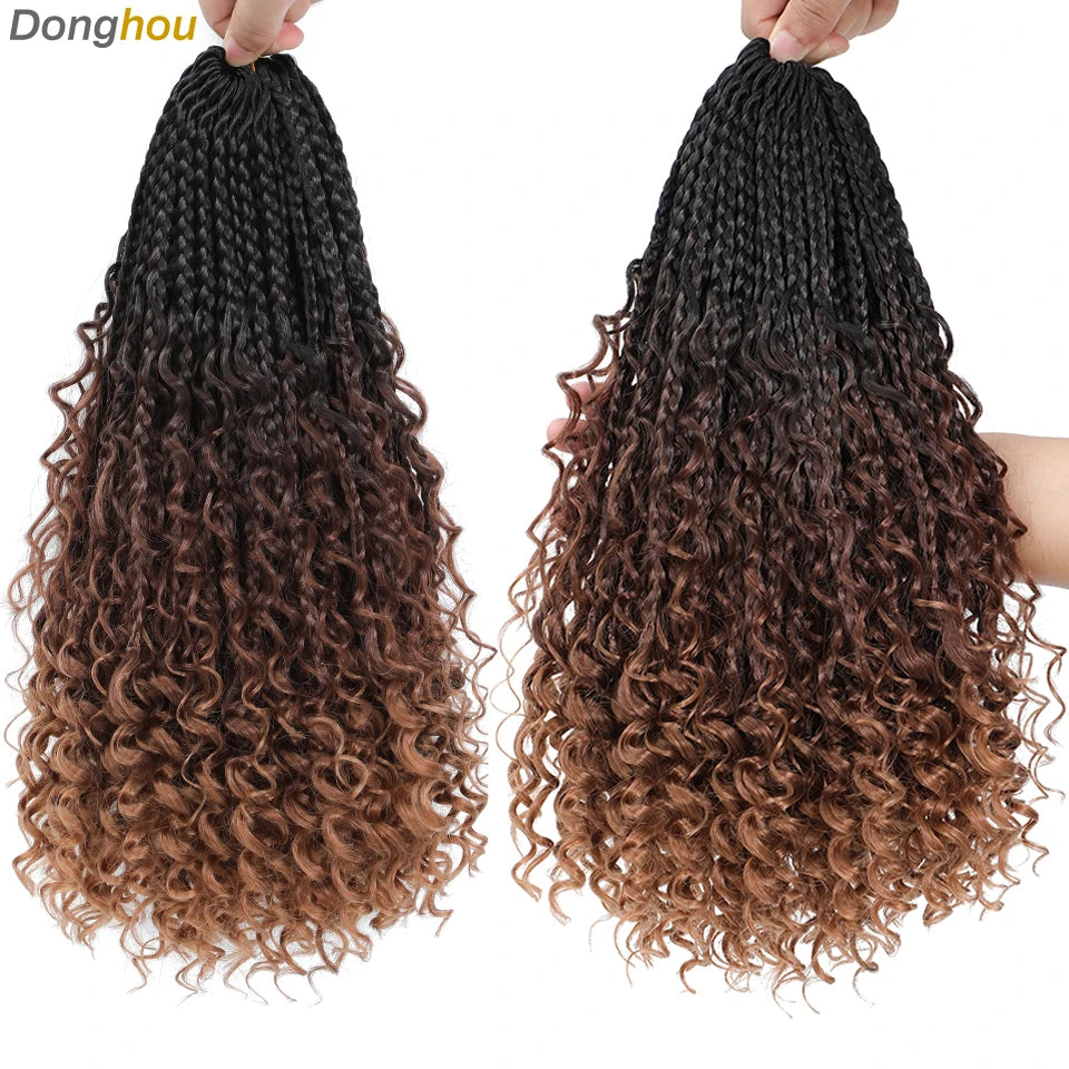 14 18 24 Inch Boho Box Braids Crochet Braids Curly Ends 1B 30 27 #4 Bug 8 Colors Ombre Goddess Bohemian Box Braids Crochet Hair