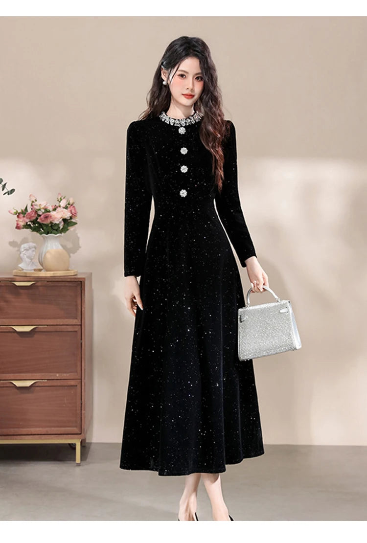 Formal Occasion Black Shiny Slim Long Evening Dress Women Clothes Elegant Luxury Lady Fashion Party Prom Birthday Vestids Retro