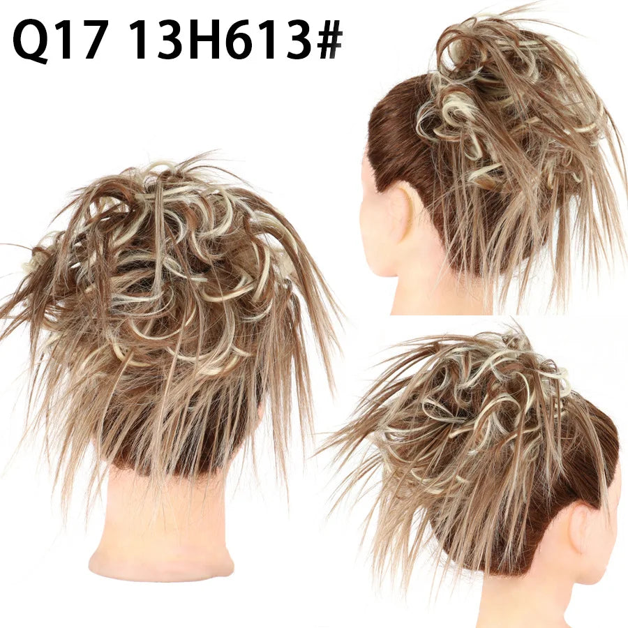 Synthetic Hair Bun Extensions Messy Curly Elastic Hair Scrunchies Hairpieces Synthetic Chignon Donut Updo Hair Pieces for Women