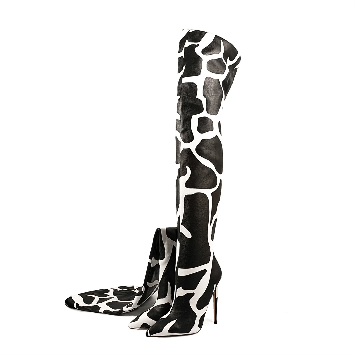 2024 Women's Euro-American Zebra Print Over-the-Knee Boots - Paneled Pointed-Toe Back-Zipper Stiletto, Plus Size Fashion Chic