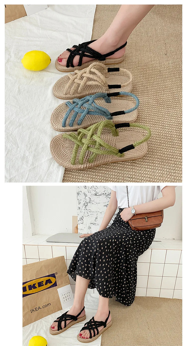 Woman Sandals Shoes Braided Rope with Traditional Casual Style and Simple Creativity Fashion Sandals Women Summer Shoes Zapatos