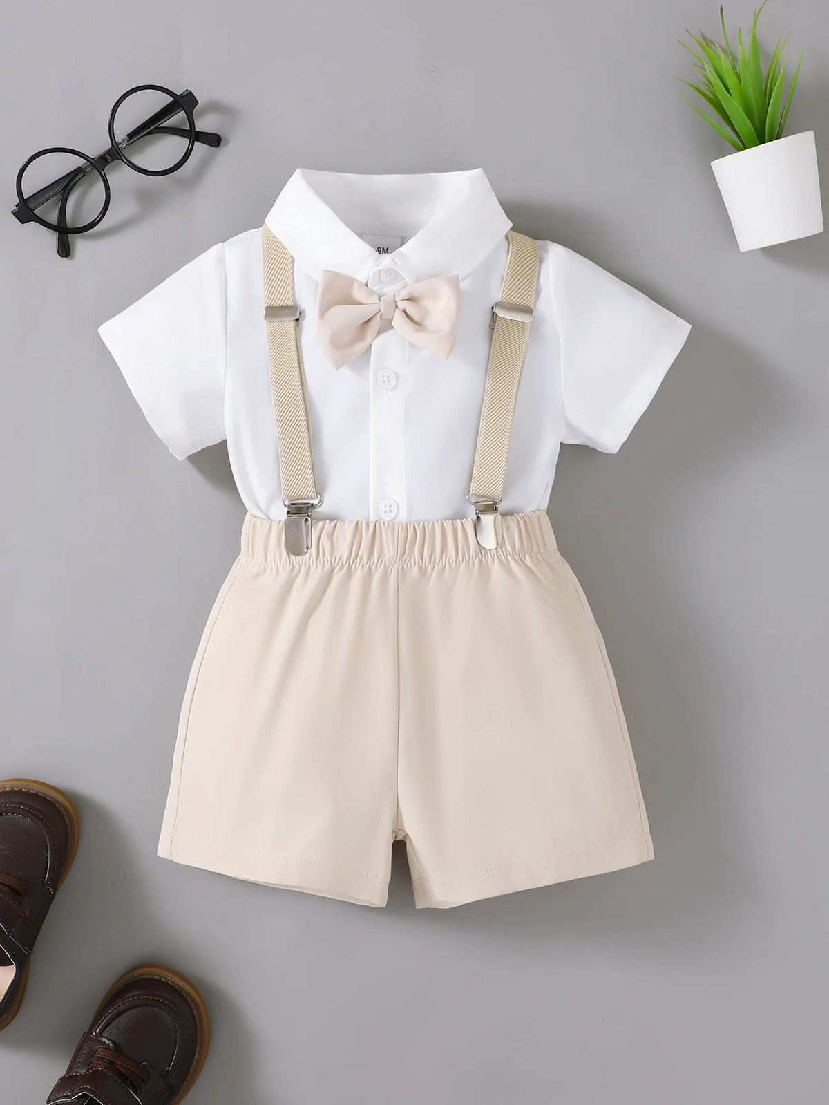 Summer  0-3 Years Old  Infant Baby  Girls  Short  Sleeved Lapel  Top  and Straps  Shorts   Casual  2-Piece  Set