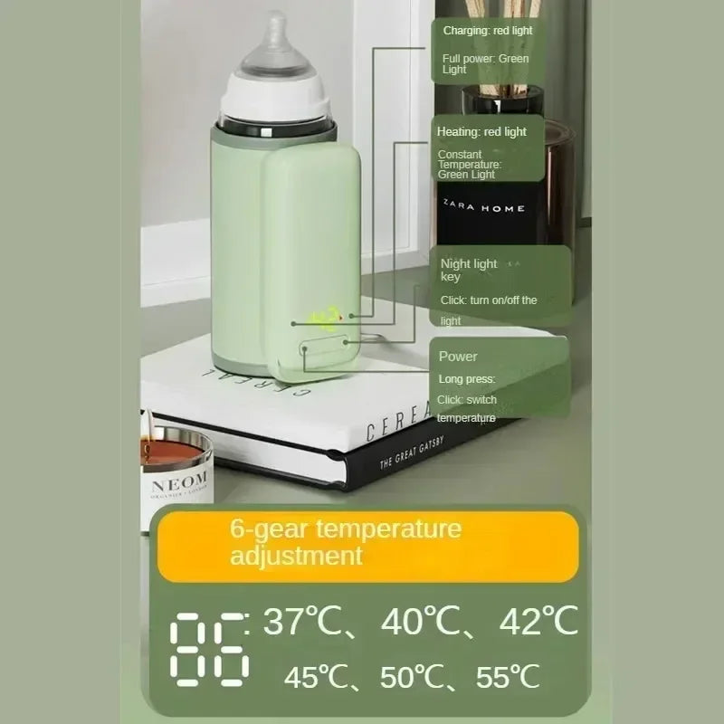 Rechargeable Baby Bottle Warmer 6Heat Level Multifunction Breast Milk Warmer Accurate Temperature Control Baby Bottle Heat