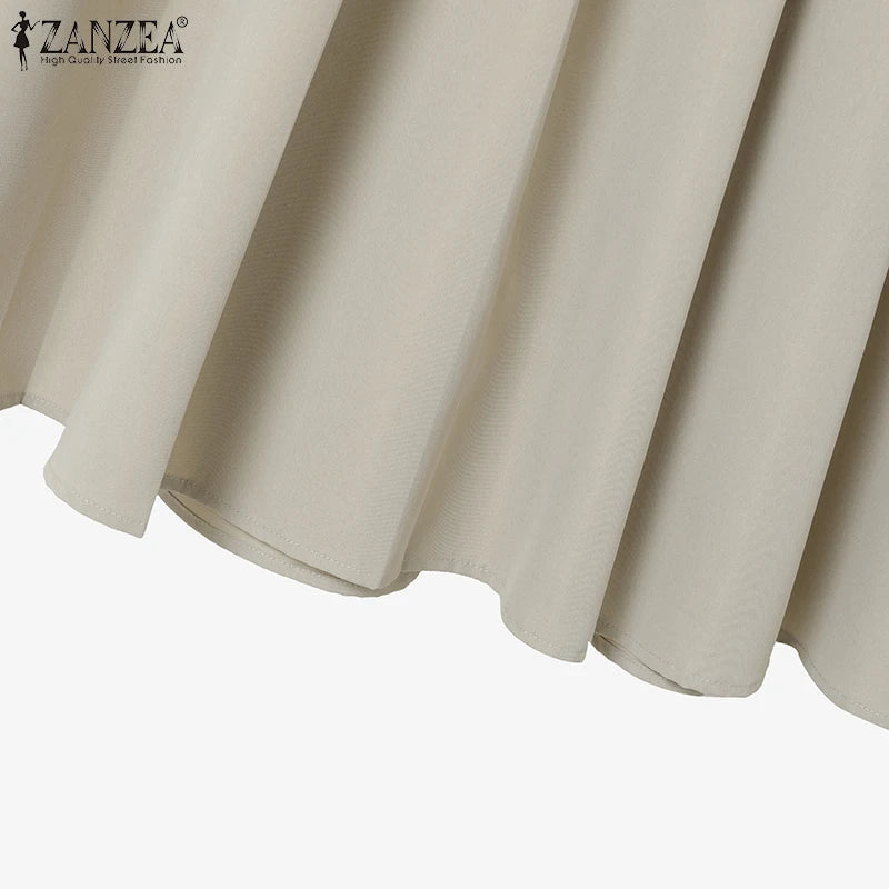 ZANZEA Vintage Outfits Women Fashion Office Dress Sets Solid Shirts A-Line Pleated Maxi Skirts Casual Suits 2025 Matching Sets