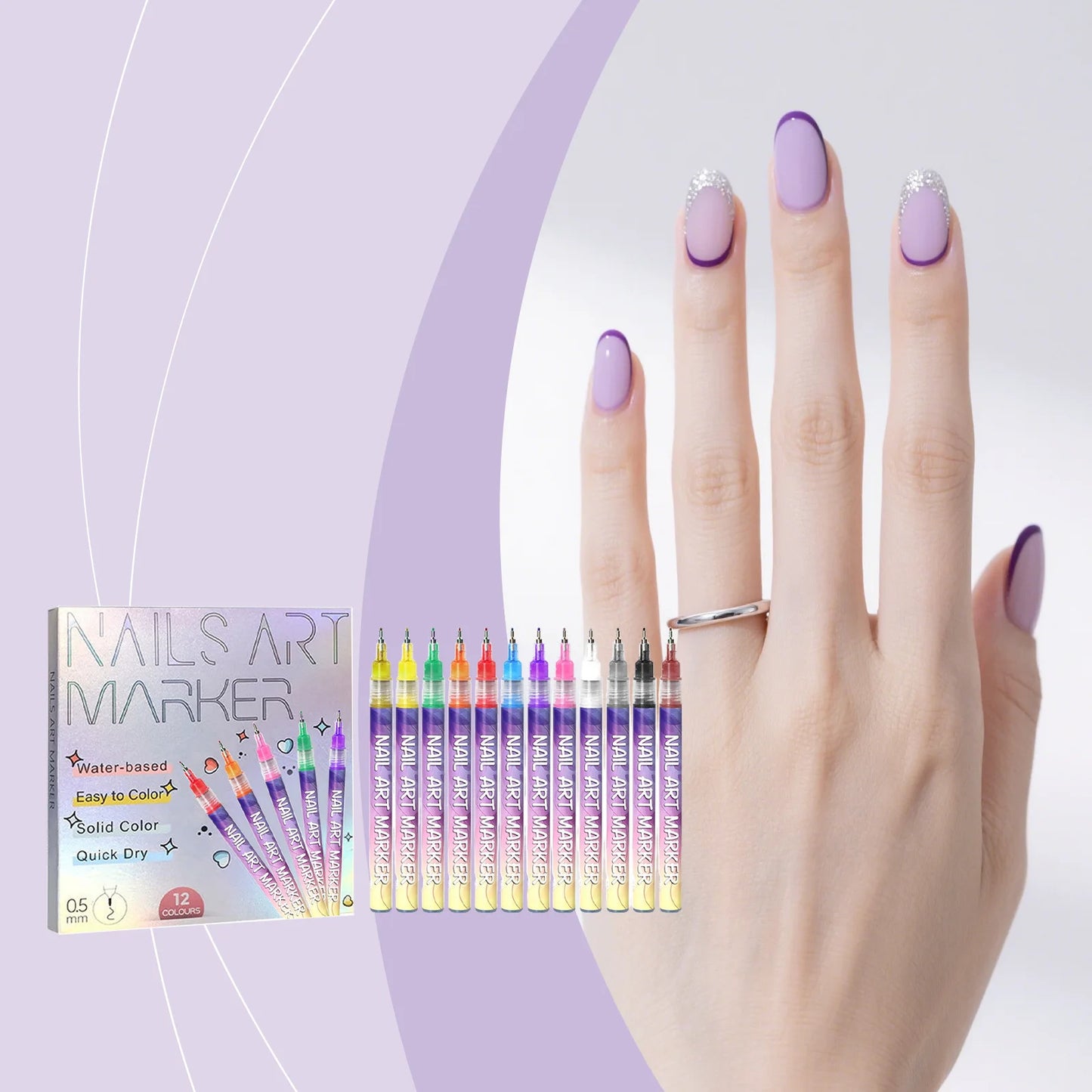 12 color nail pen for gel nail christmas gift set, 3D nail polish pen, quick dry stipple DIY nail art tools