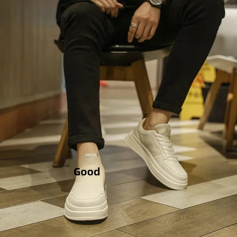Men's Casual Sport Shoes Thick Bottom Invisible Heightening 10cm Rubber Outsole Synthetic Upper Breathable Lace-Up Sneakers
