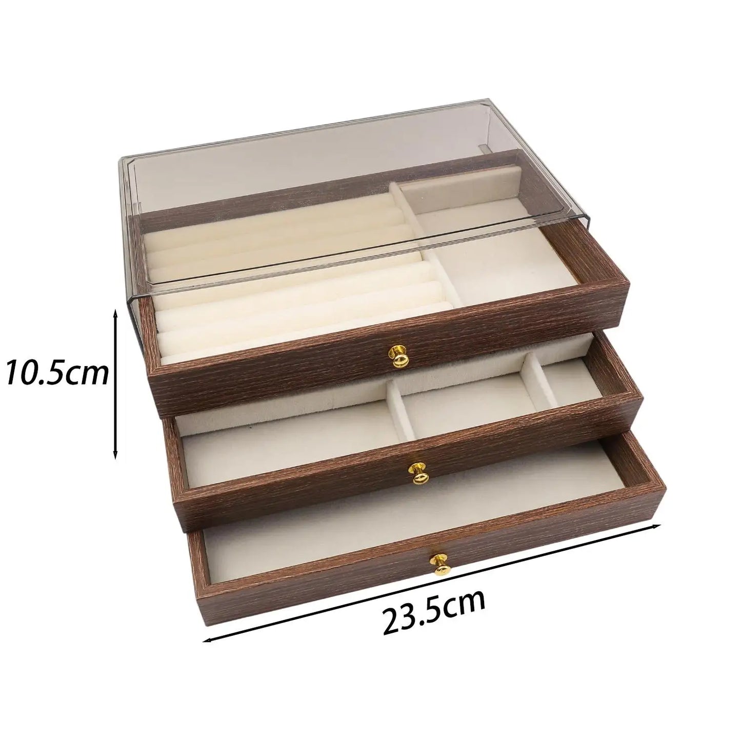3-layer Large Capacity Drawer Walnut Wood Jewelry Storage Box Suitable for Earring Necklace Ring Jewelry Oxidation Prevention