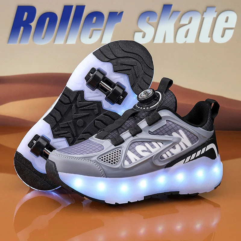 Children's Roller Skate Shoes 4-Wheels Removable Wheeled Rolling Shoes for Kids with LED Light Inline Skate Sneaker