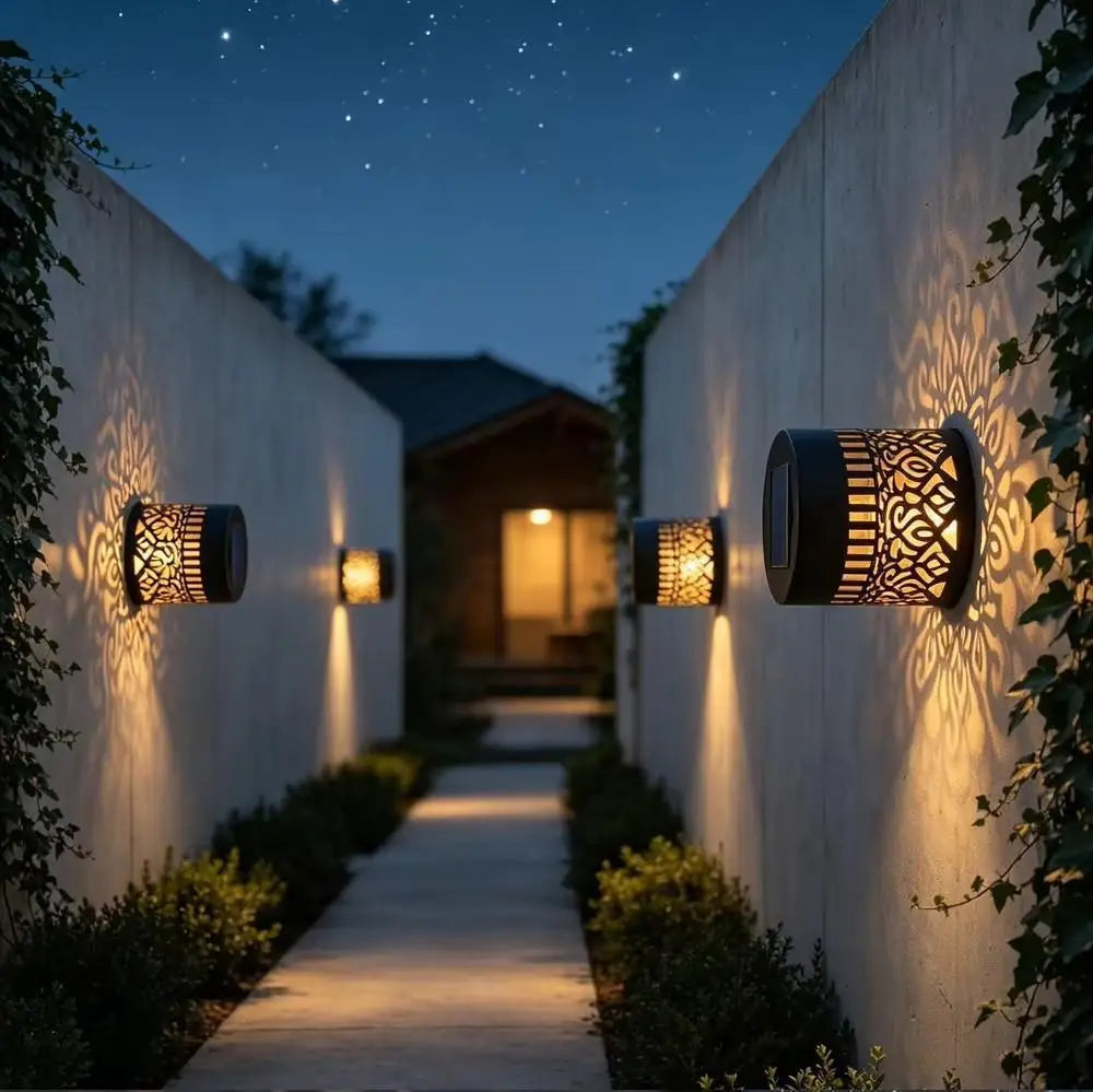 Solar Mandala Projection Waterproof Lantern, Hollow LED Wall Light for Backyard Pathway Courtyard Outdoor Night Decor