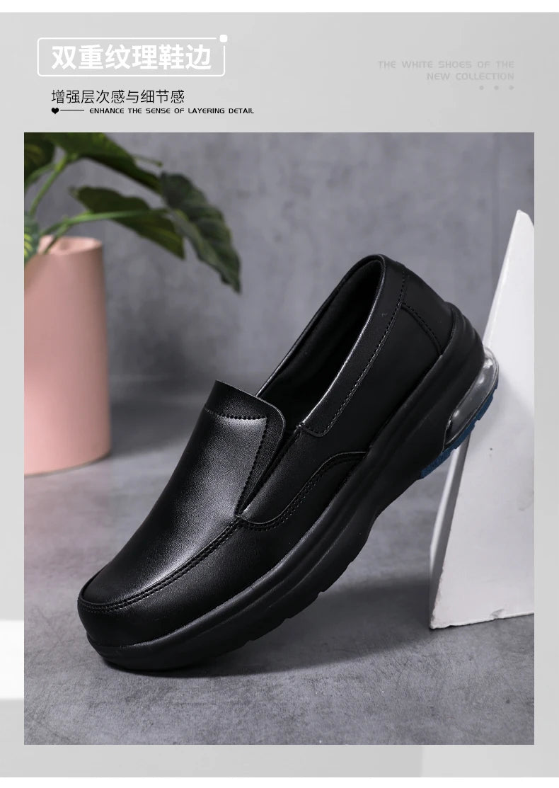 Professional White Leather Hospital Work Shoes Four Seasons Comfortable Breathable Nurse Shoes Women's Thick Base Single Shoes