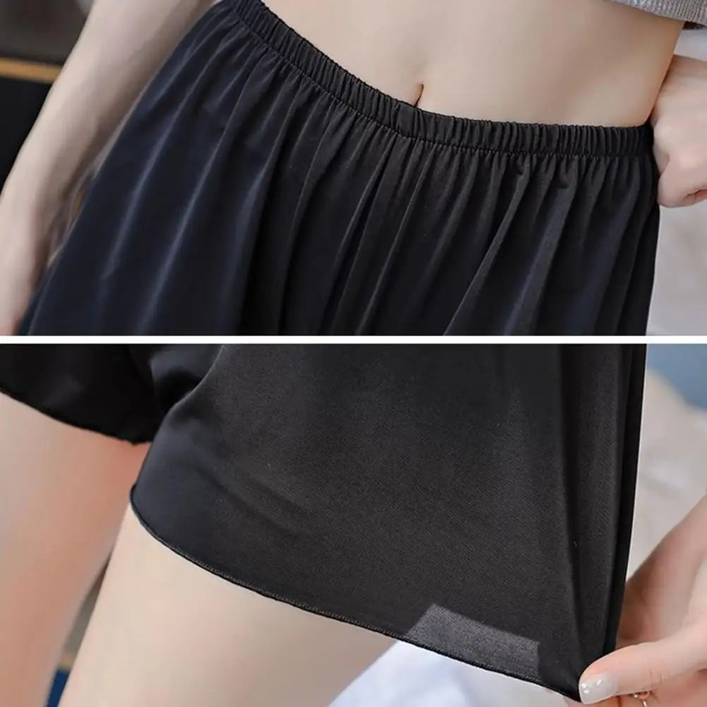 Women Safety Shorts Anti-exposure Breathable Thin Satin Seamless Homewear Underwear Loose Elastic Waist Summer Mini Pants