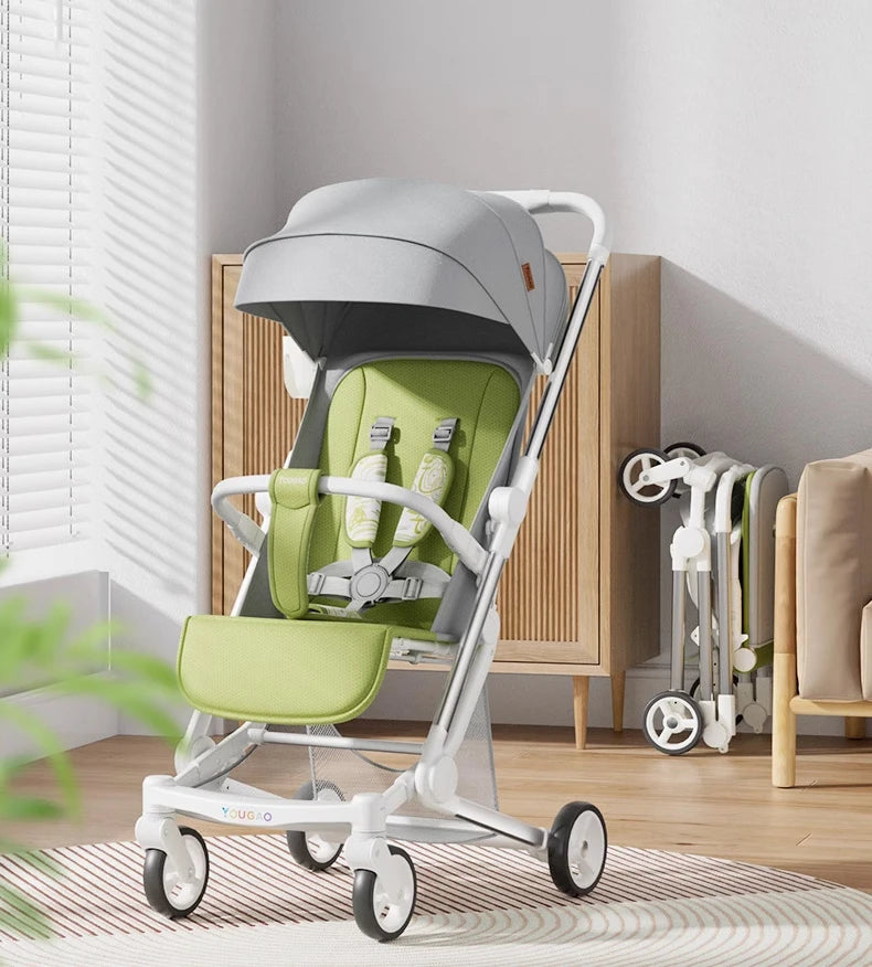 Foldable Four Wheels Cart Comfortable  Portable Lightweight Baby Stroller Can Sit or Lie Down Aluminum alloy Children's Cart