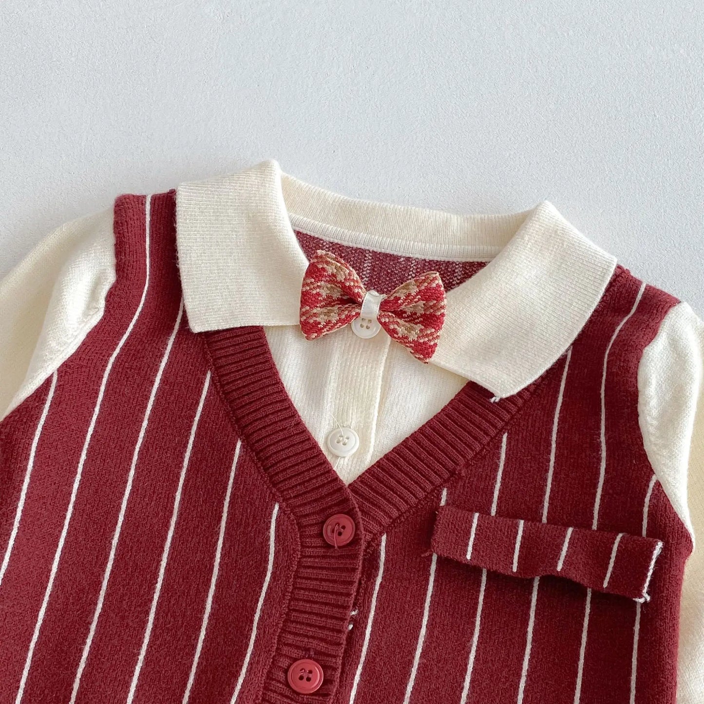 2025 Baby Clothes Toddler Baby Boy Knit Striped 3Pcs Sets 0-2Y Bow Tie Shirt and Pants Gentleman Casual Formal Infant Outfit
