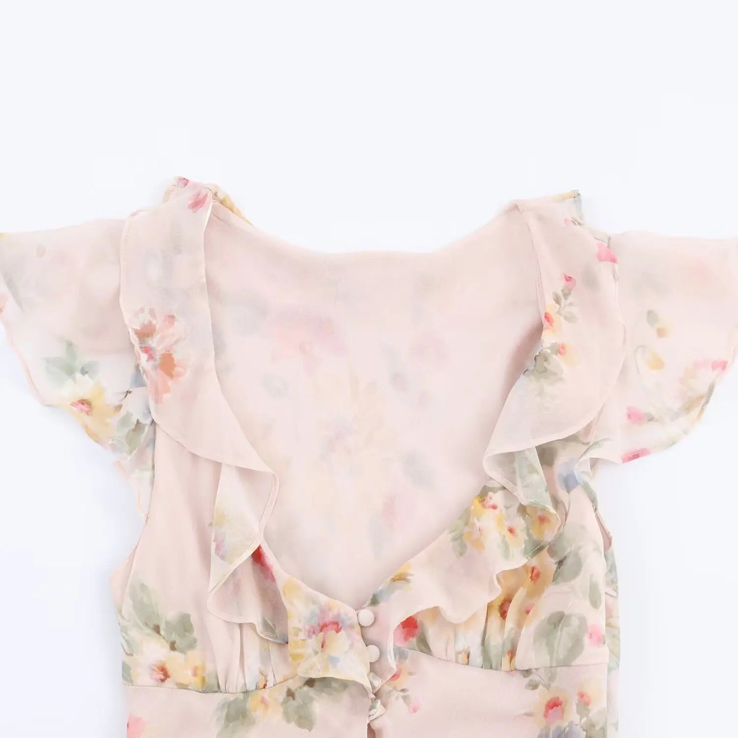 Floral Print V-Neck Midi Dress Women's Autumn New Style Layered Decorations Flower A- Line Skirt Polyester Comfortable Dress