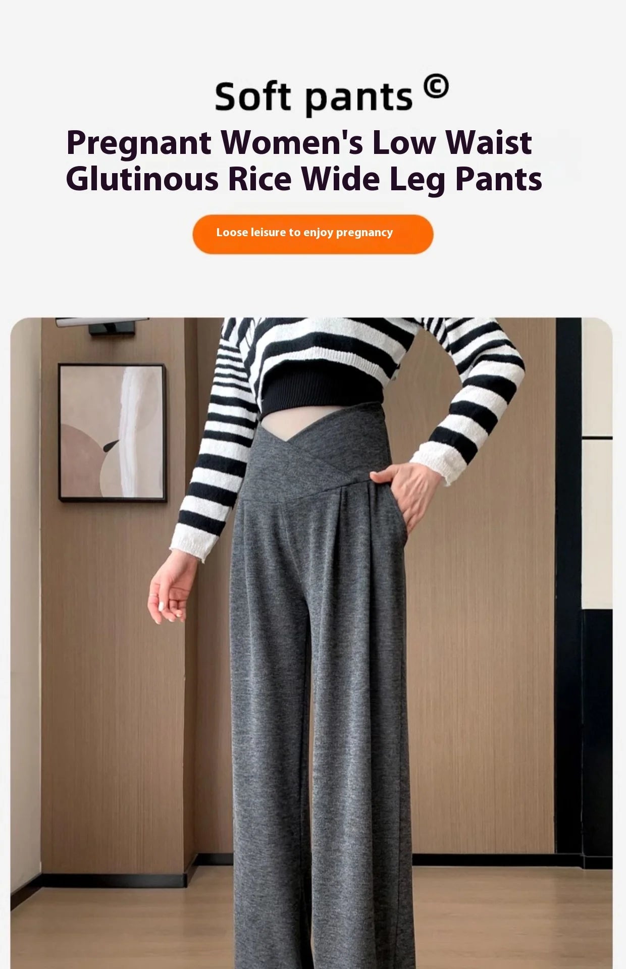 Maternity Pants Spring and Fall Wide-Legged Pants Low-Waisted Glutinous Pants Small Casual Straight Pants Maternity Clothing