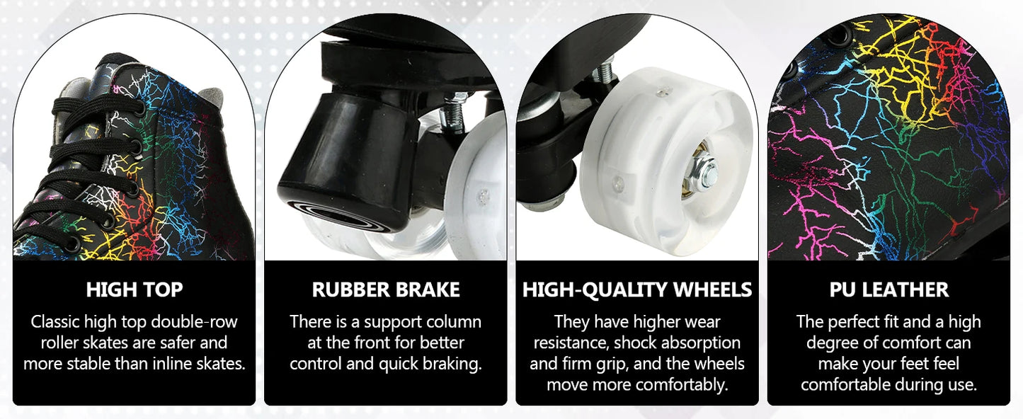 Flashing Quad Roller Skates Adult Flashing 4 Wheels Skates For Women Men Outdoor Sports Ice Skating Rink Quad Sneakers