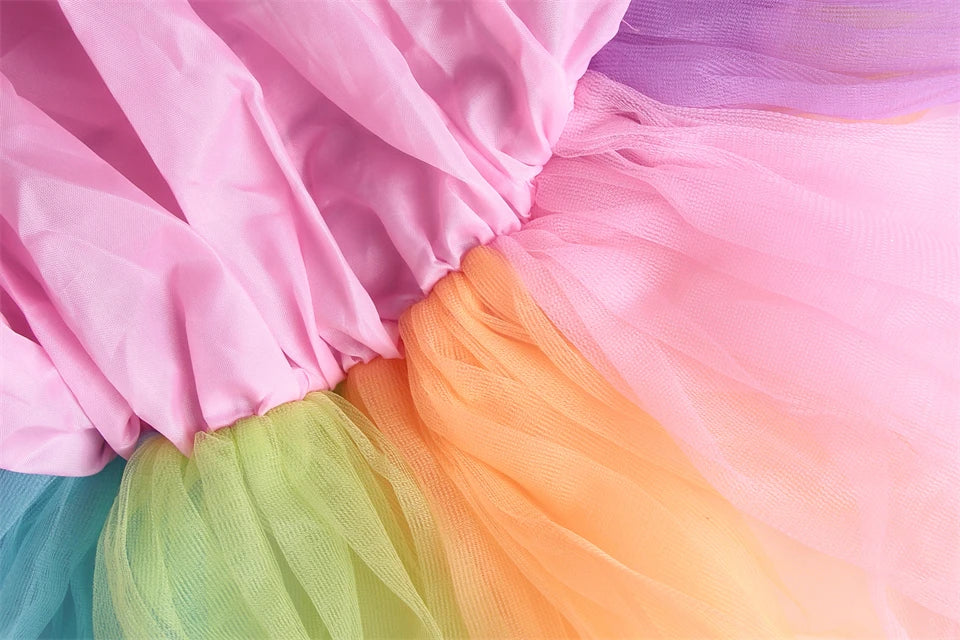 Cheap Top Quality Summer Fancy Baby Girl Fairy Rainbow Tutu Dress Halloween Cosplay Elf Princess Carnival Infant Party Ball Gown
