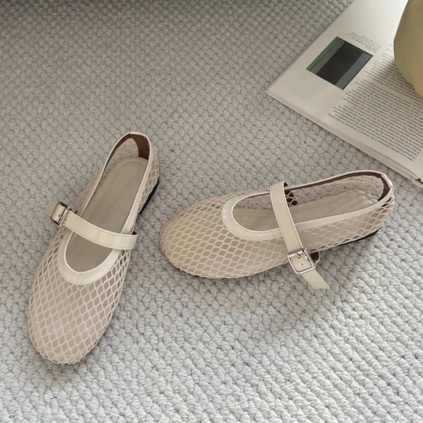 Aneikeh BIG Size 35-43 Jelly Color Fishing Ballet Dance Women's Mesh Buckle Flat Hollow Out Retro Mary Jane Shoes