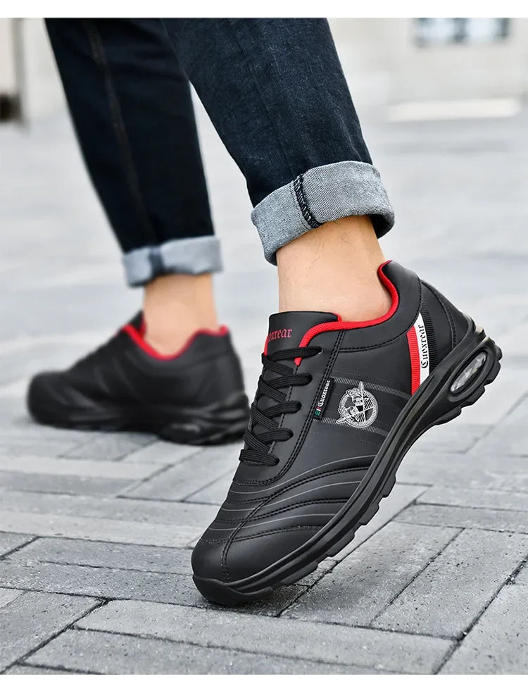 Men's Spring Autumn Casual Breathable Sport Shoes Shock Absorption Comfortable Leather Sneakers Korean Style Ankle High Mesh Lin