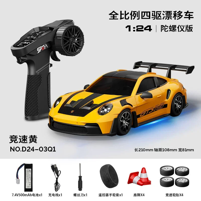 Hongxing 1 24 RC 4WD High Speed Drift Car Full Scale Gyroscope With Lithium Battery 2 Sets Of Wheels Independent Shock Absorber