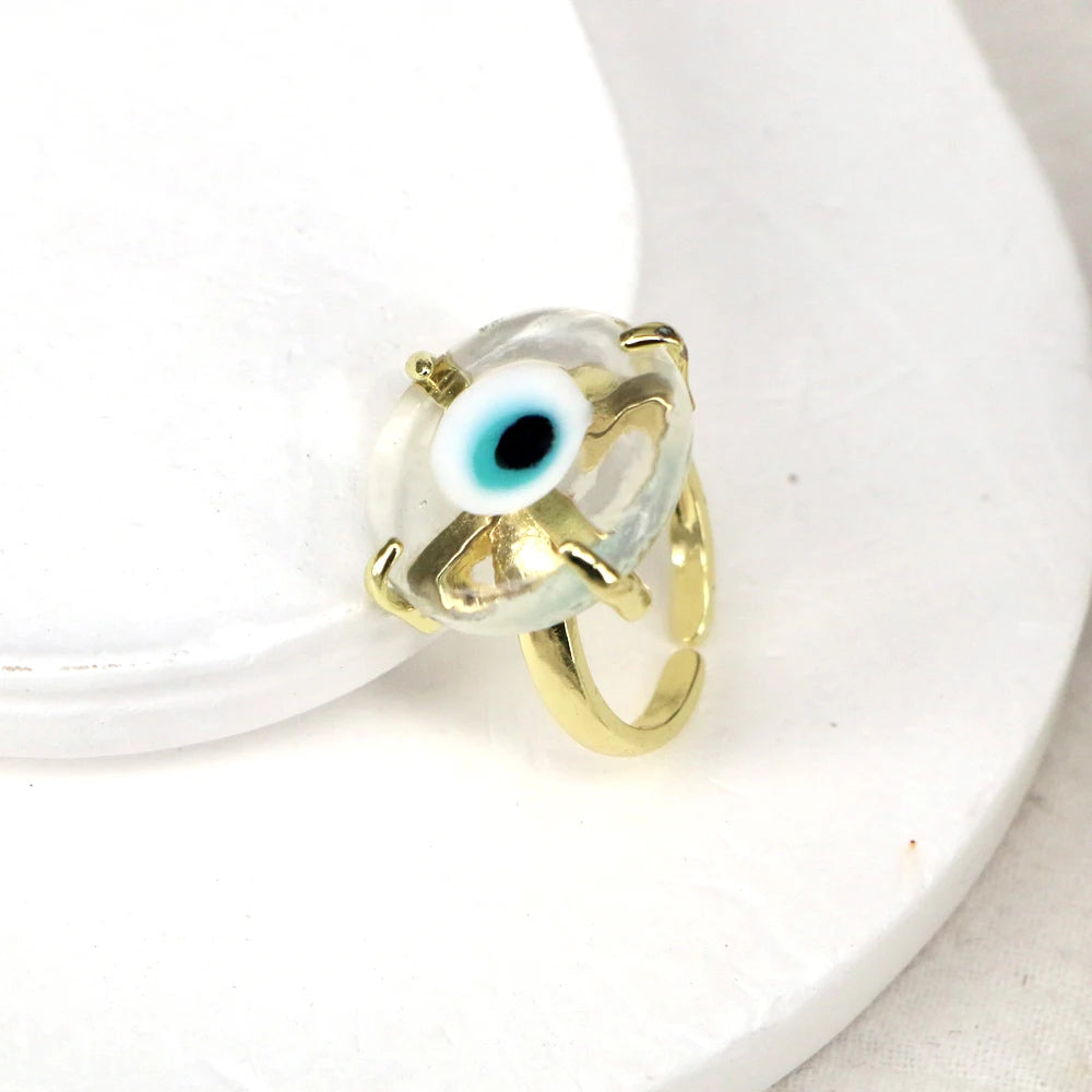 10PCS, Lucky Eye Glass Turkish Evil Eye Ring Adjustable Copper Open Finger Ring for Women Men Fashion Jewelry