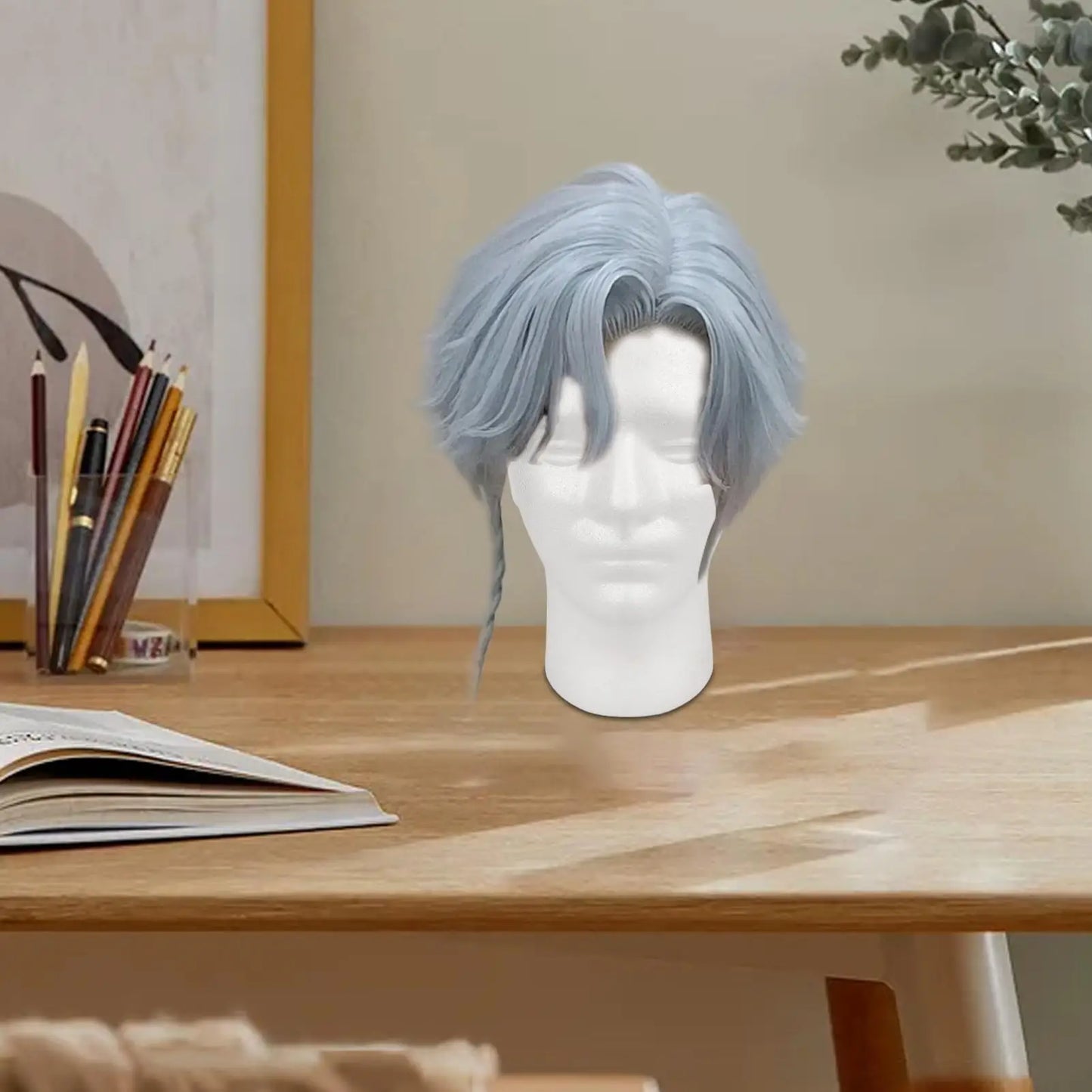 Male Mannequin Head Round Base Lightweight Foam Wigs Head Model and Display Hair, Hats and Hairpieces for Glasses Headset Wigs
