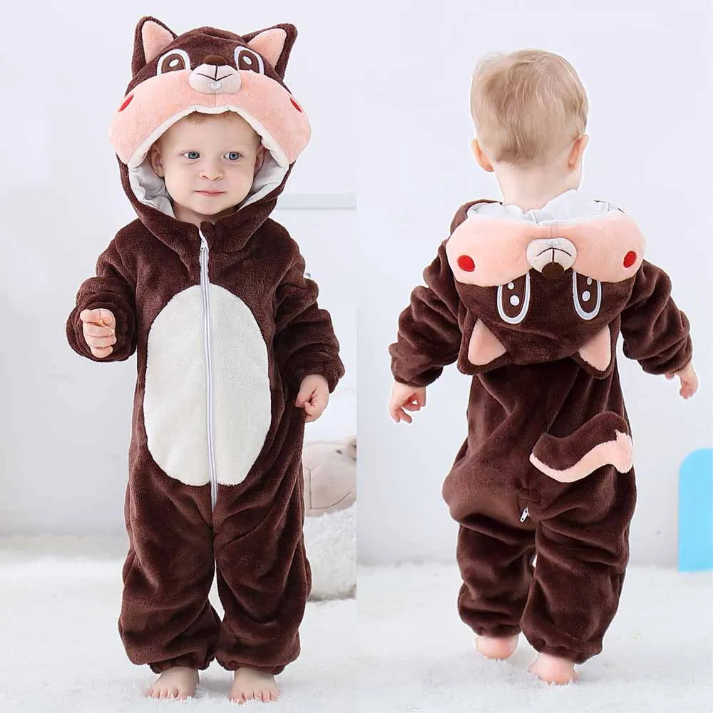 Autumn Winter Cartoon Style Winter Long Sleeve Baby Boys Girls Rompers Toddler Kids Playsuit Jumpsuits Baby Clothes Child Onesie