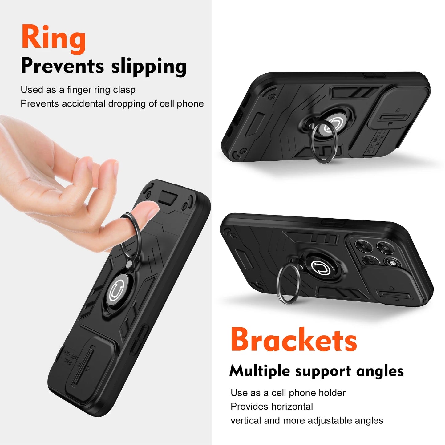 Sliding Window Metal Finger Holder Case for Motorola Moto G67 G77 G86 G56 G17 Power Shockproof Armour Camera Protection Cover