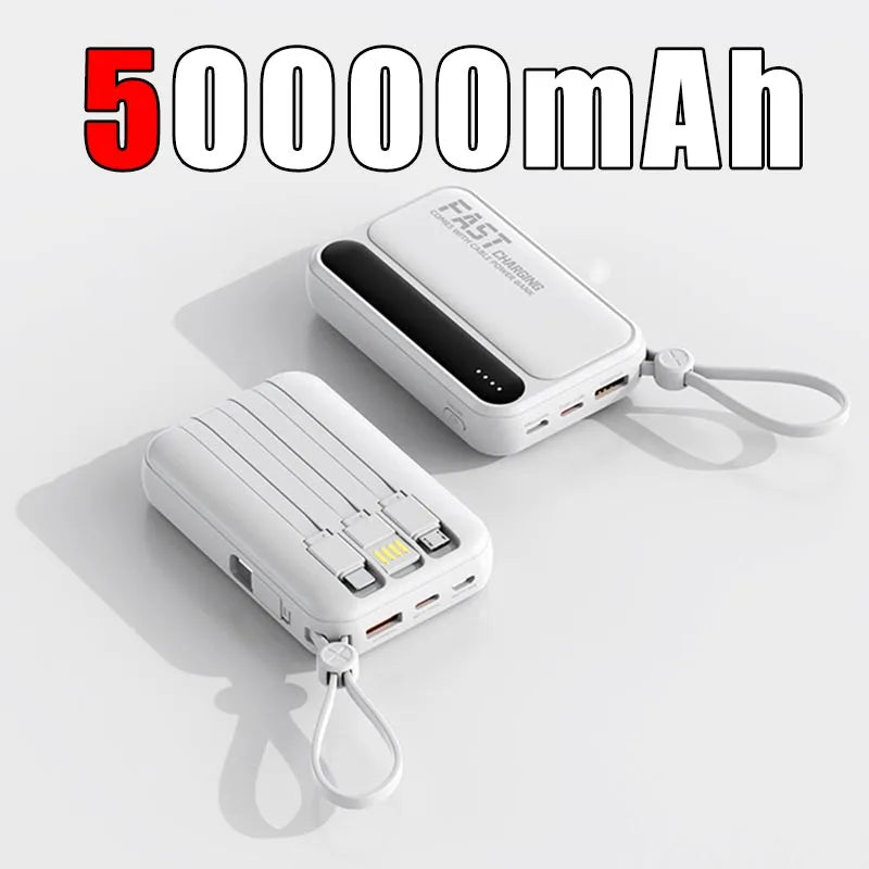 Lenovo 50000mAh Large Capacity Power Bank 4 In1 Built in Cables Intelligent Digital Display Light Fast Charging For IPhone