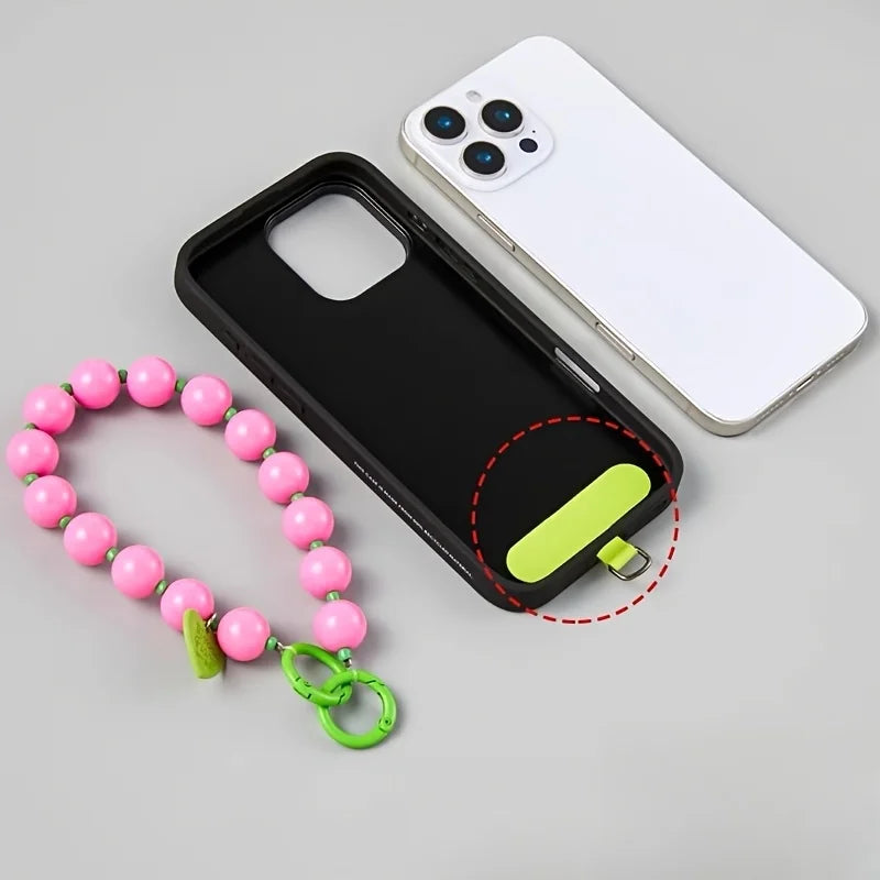 1 x Unisex plain, minimalist mobile phone wrist strap; available in 8 colours with beaded heart-shaped charms; versatile mobile