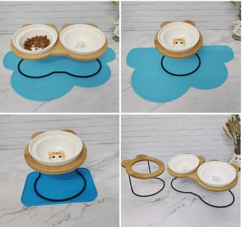 Ceramic Cat Bowl Cat Food Feeder Dog Bowls Drinking Water Bowl Cervical Protection Pet Supplies Ceramic Double Cat Bowls
