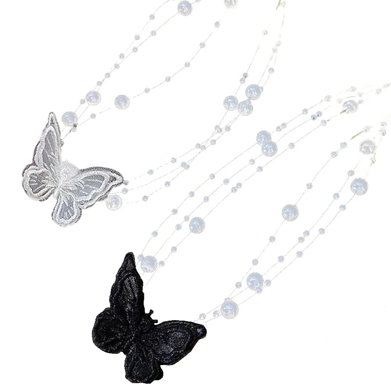 Elegant Multilayer Pearl Neck Chain Fashion Butterfly Necklace For Women Wedding Jewelry Accessries Gift