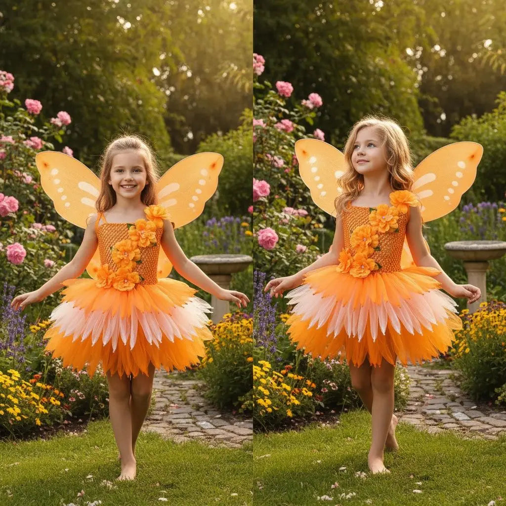 Girls Fairy Costume Princess Dress Kids Butterfly Wing Outfit Tulle Dress Halloween Birthday Party Fancy Dress Carnival Pageant