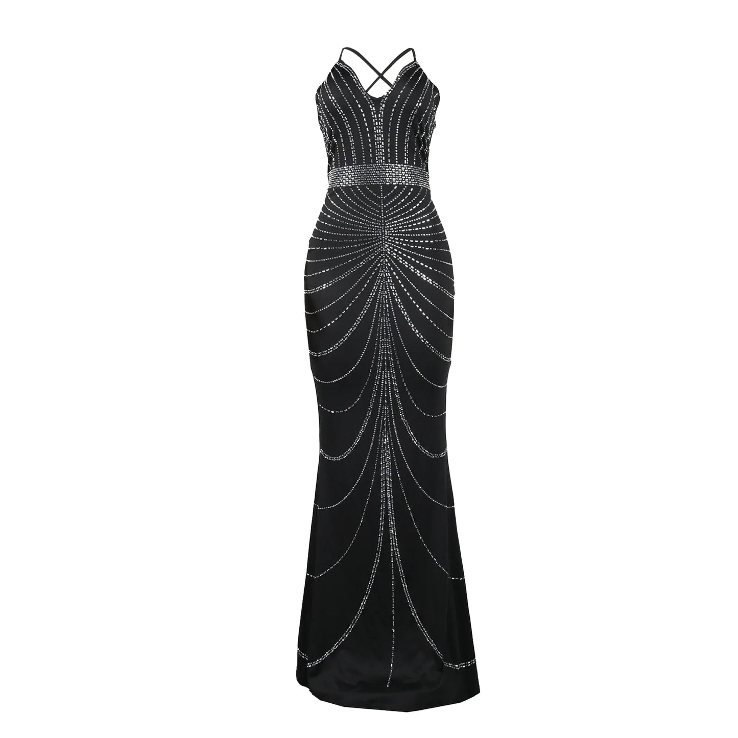 Sparkling Solid Color Hot Diamond Sheer Mesh Long Skirt, Elegant and Luxurious Spring Women's Cocktail Dress, Celebrity Clothing