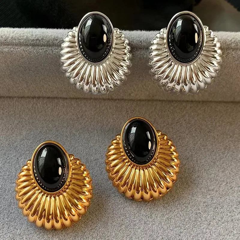 Modern Jewelry  Geometric Metal Black Resin Stud Earrings For Girl Women Party Gift