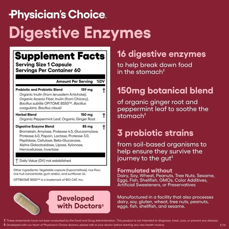 Digestive Enzymes - Gut Health, Multi Enzymes, Organic Prebiotics & Probiotics for Digestive Health