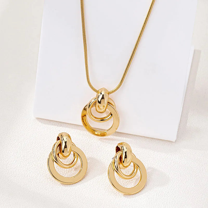 3Pcs/Set Fashionable Metal Geometric Circle Women's Jewelry Set, Versatile Design, Suitable for Daily Wear and Various Occasions