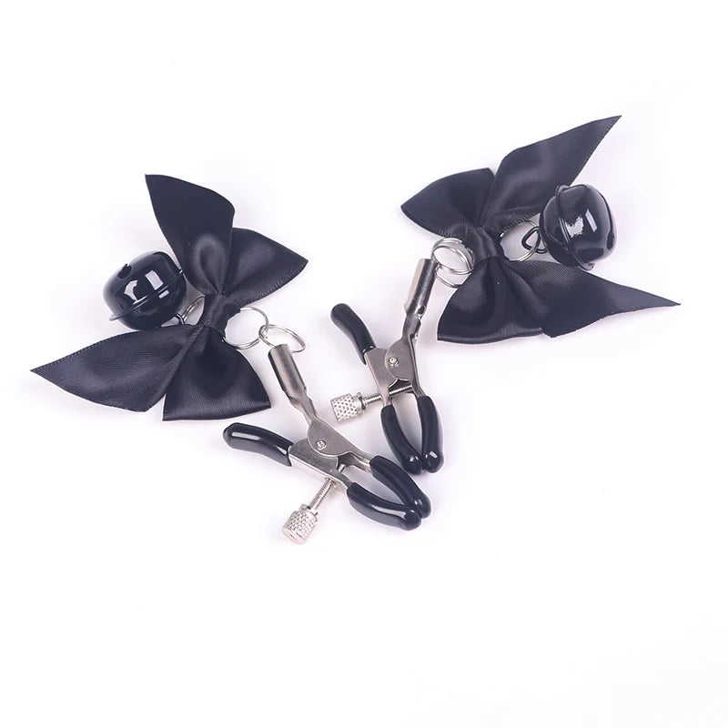 SM Flirting Toy, Nipple Clip with Bell and Bow Knot, Metal Nipple Clip, Nipple Clip with a Little Bel
