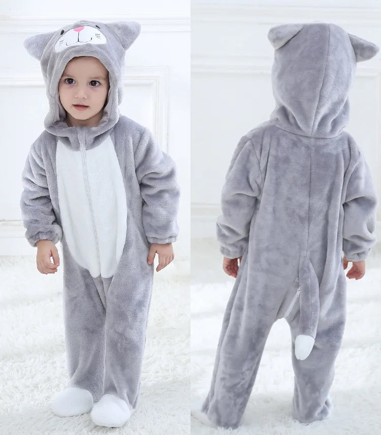 Lovely Cat Costume Baby Boys Girls Clothes Romper Soft Flannel Hooded Bodysuits Pajamas Winter Infant Jumpsuit Toddler Outfits
