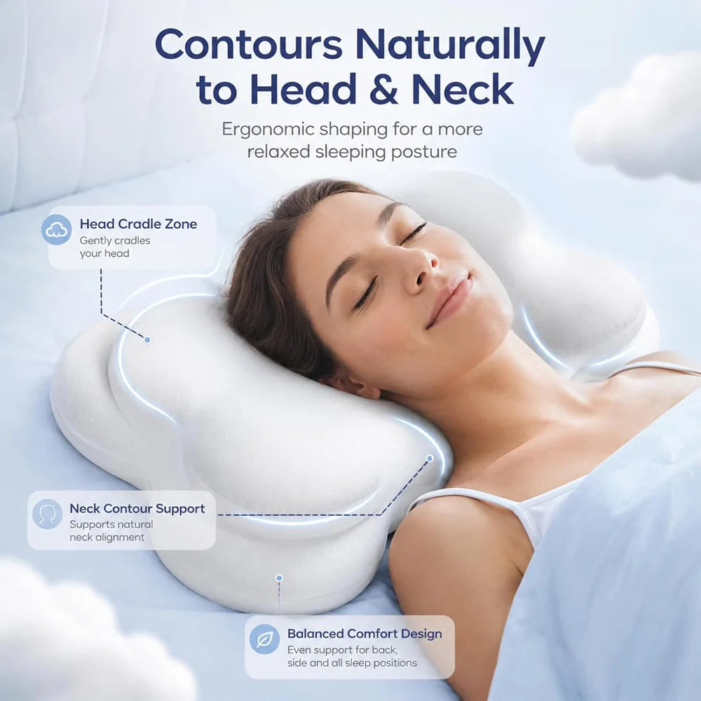 Cloud Pillow Cozy Sleep Pillow, Ergonomic Memory Foam Cervical Support Pillow for Side, Sleepers with Breathable Washable Cover