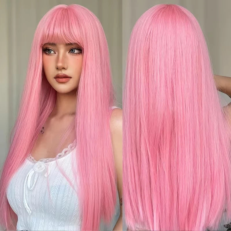 Long Straight Hair Orange Synthetic Wig for Halloween Party Cosplay Role-Playing Wig for Daily Party Hot Summer Hairpiece